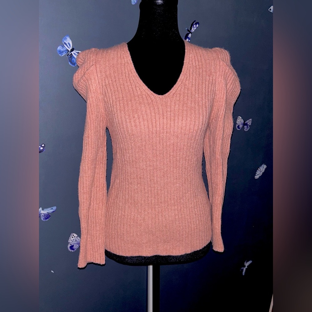 Prettygardens Ribbed Knot Women’s Puffed Shoulder Top Small Mauve Pink